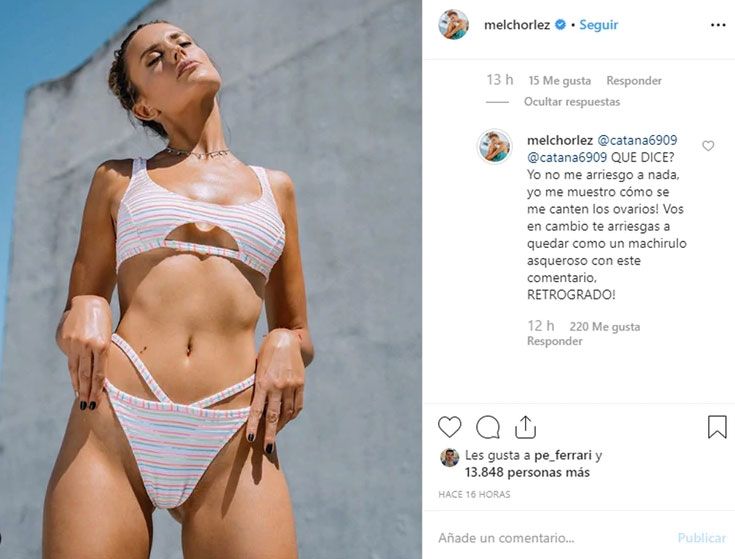 La respuesta de Melina Lezcano a un joven que realizó un comentario fuera de lugar sobre una foto suya