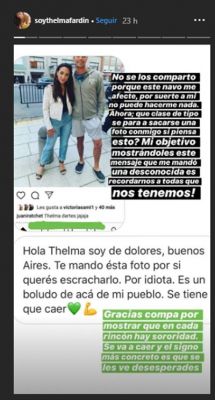 El escrache de Thelma Fardín en Instagram