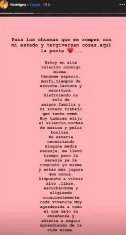 El posteo de Flor Vigna en Instagram El posteo de Flor Vigna en Instagram