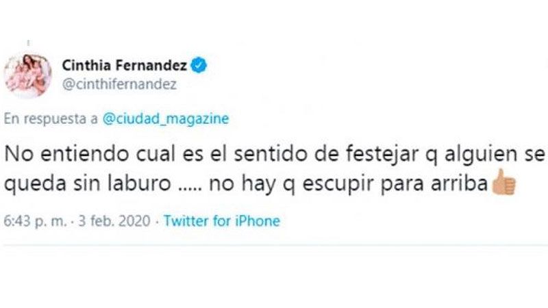 Cinthia Fernández, enfurecida en Twitter