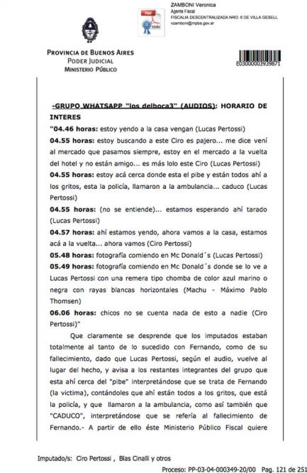 La transcripción de los mensajes que maneja la justicia