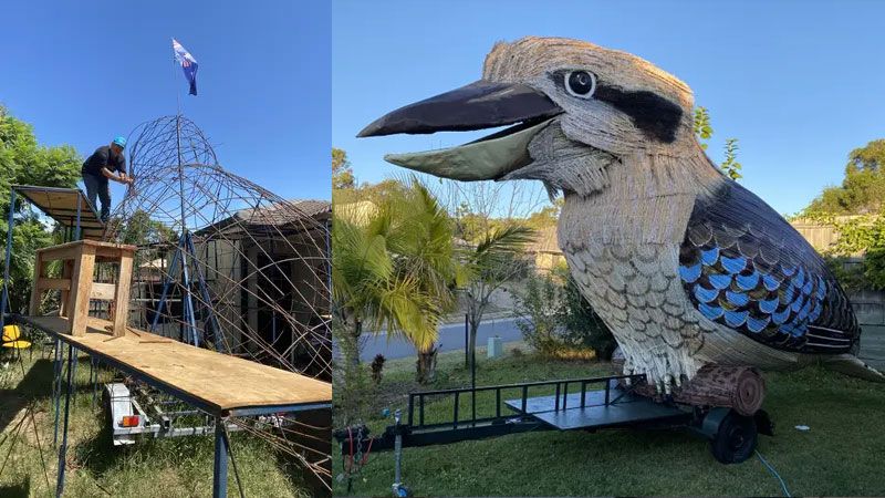 Construyó un enorme pájaro y lo sacó a pasear por el barrio - Diario