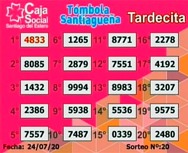 Sorteo Tardecita del viernes 24 de julio 