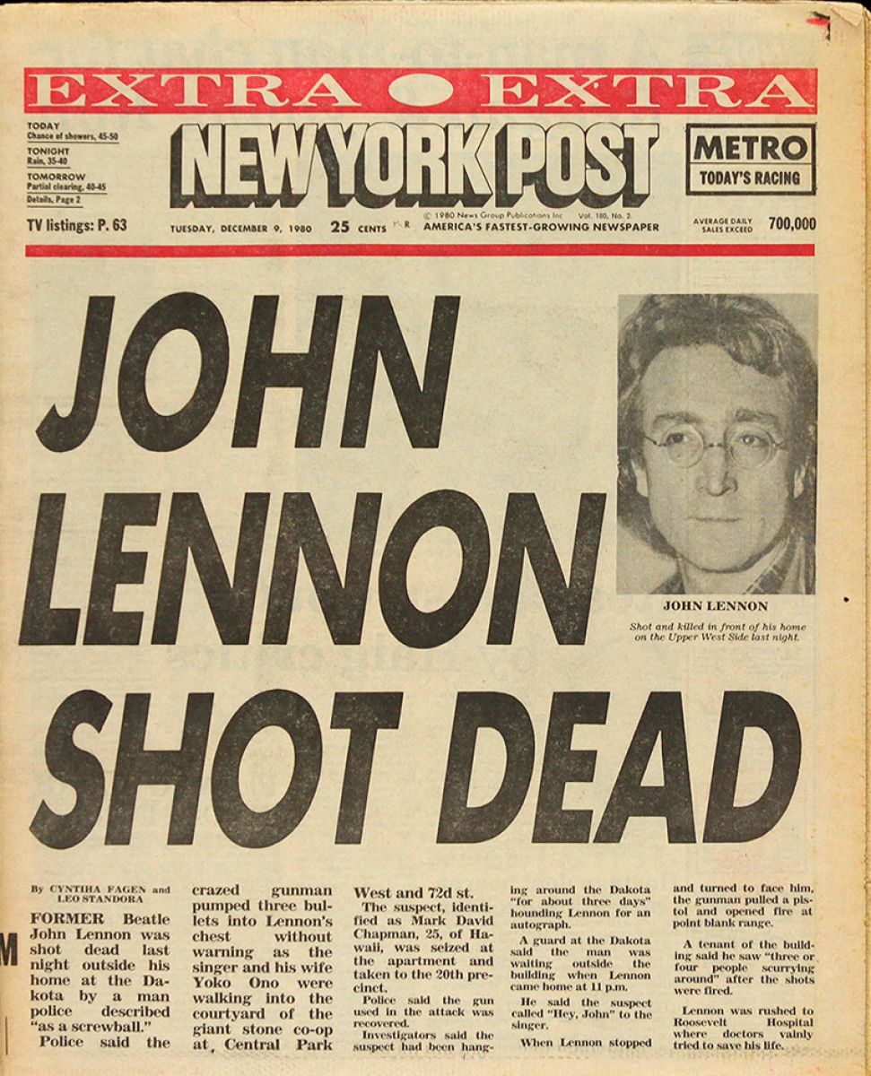 La tapa del New York Post sobre la muerte del exBeatle.  