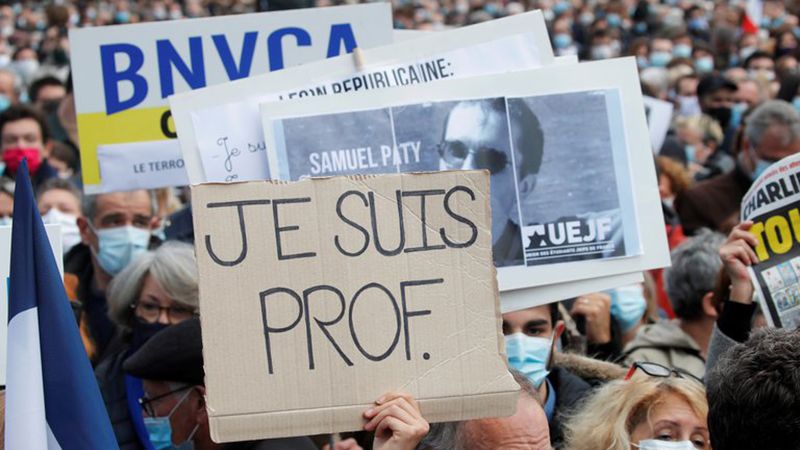 Las manifestaciones de repudio en Francia por el crimen de Samuel Paty 