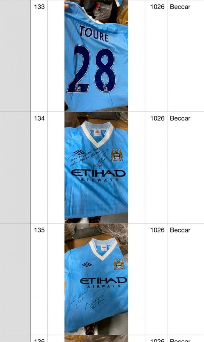 Las camisetas del Manchester City que le regaló el Kun Agüero, su ex yerno. 
