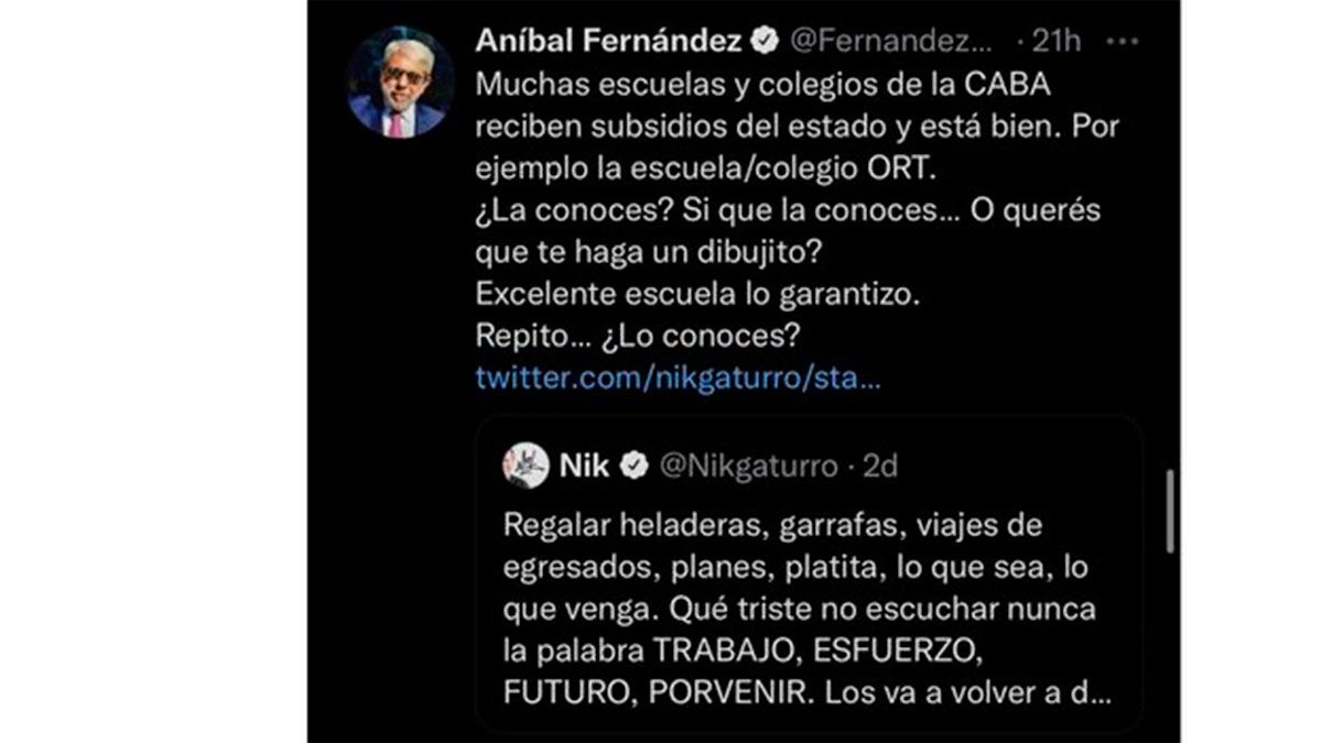 La respuesta al tuit de Nik que luego el ministro borró 