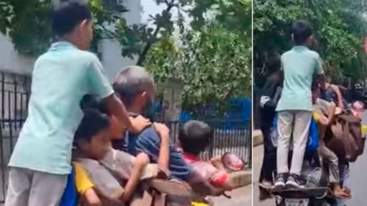 Sie verhafteten ihn wegen eines viralen Videos: Er brachte sieben Jungen auf seinem Motorrad zur Schule