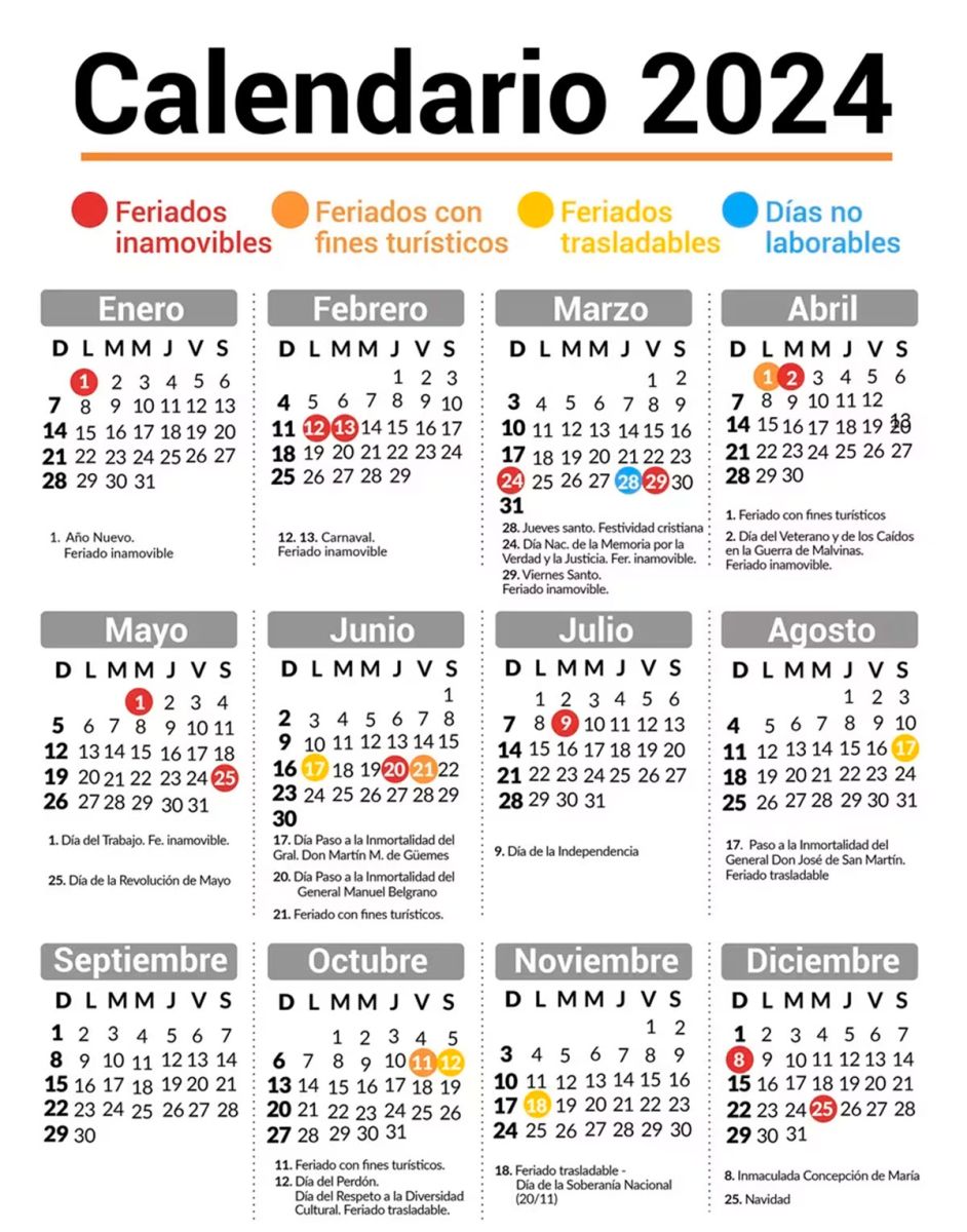 Calendario feriados 