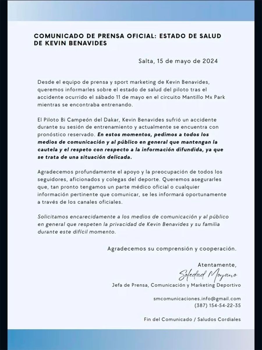 Comunicado estado de salud 