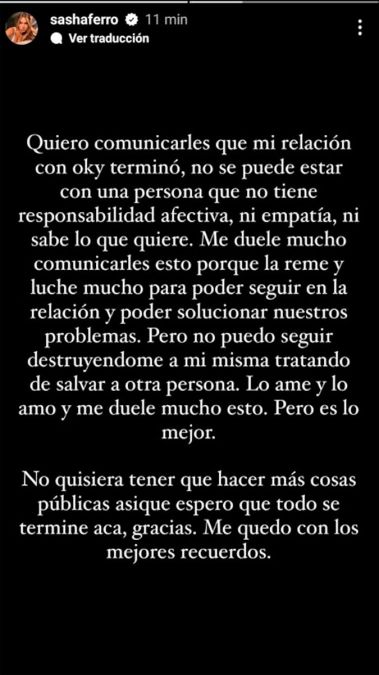 Sasha Ferro vía Instagram Stories 