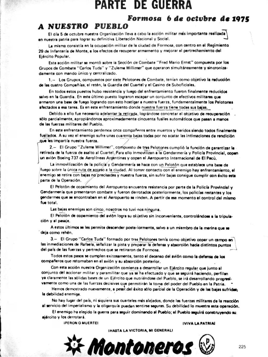 Parte de guerra de Montoneros 
