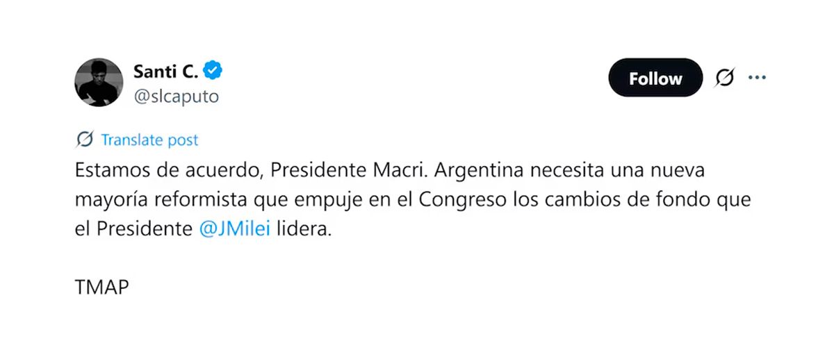 El apoyo de Santiago Caputo 