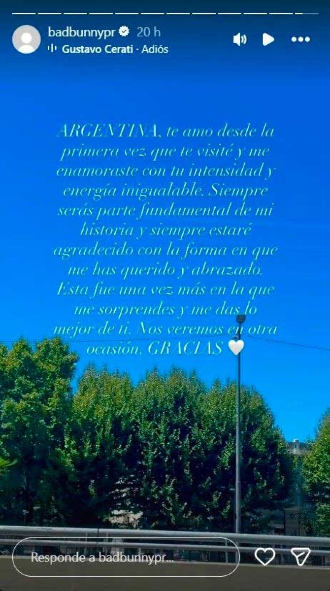 El artista expresó su amor por Argentina. 