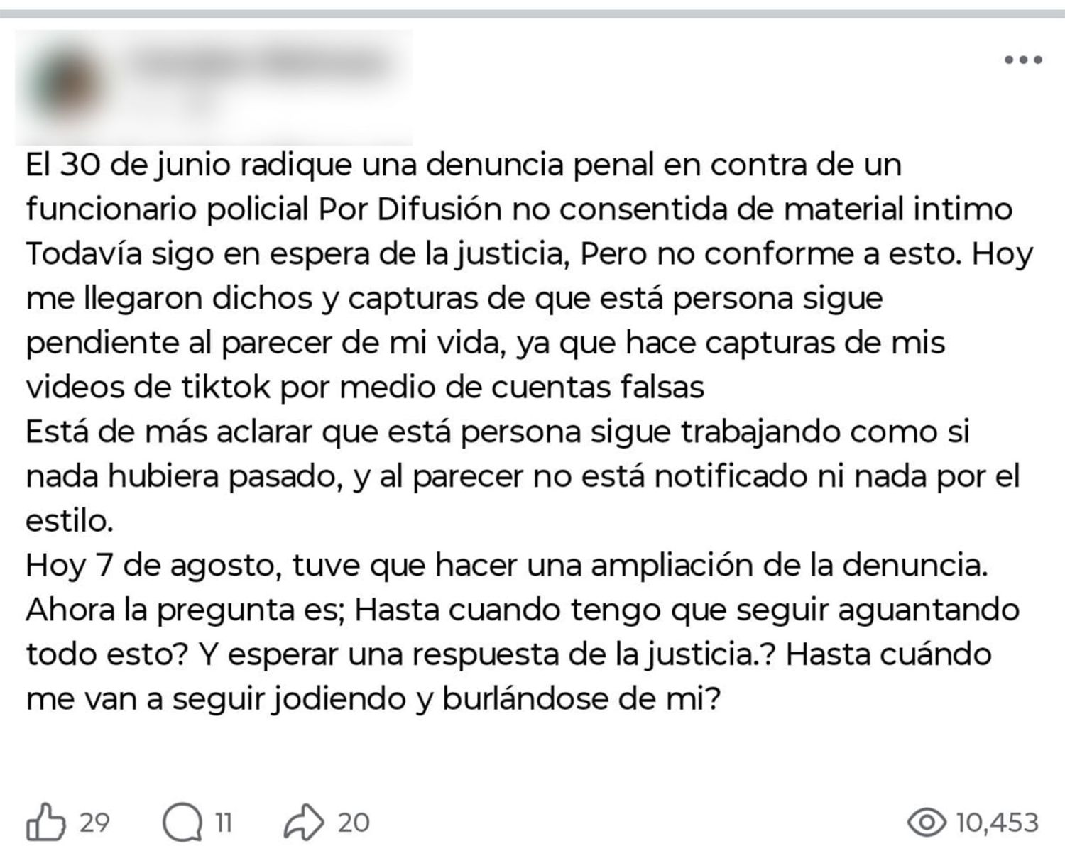 El posteo de la víctima 