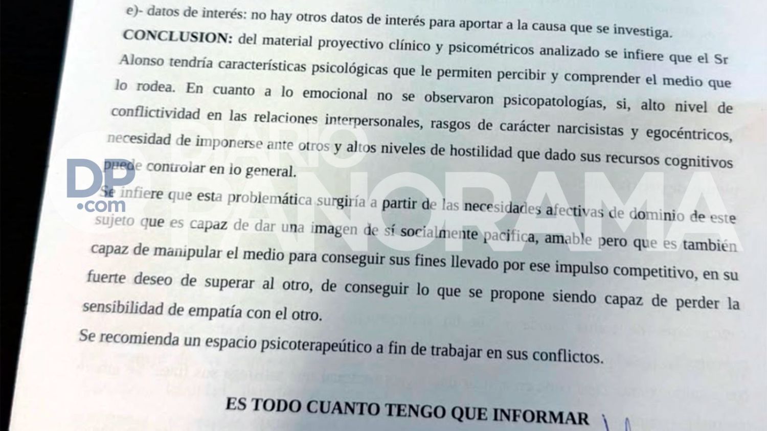 Informe psicológico del padre 