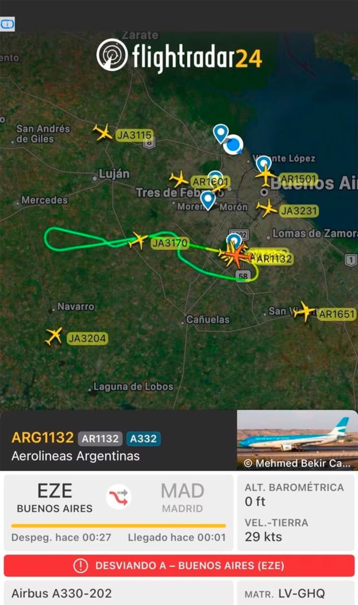 El recorrido que realizó el avión 